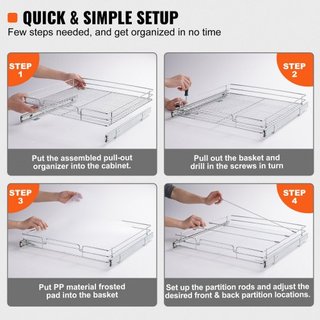 Organizador de Gabinete Extraíble de 50.8 cm de Ancho x 53.3 cm de Profundidad, Estantes de Despensa de Alta Resistencia, Cajones Deslizables de Acero Cromado, Almacenamiento de Cajones Deslizable...