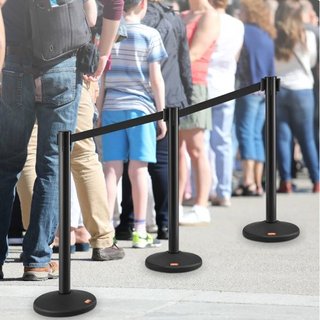 Barras de Control de Multitudes, Paquete de 6 Barreras de Control de Multitudes con 3 Cintas Retráctiles Negras de 6.5FT, Poste de Cola de Plástico, Conjunto de Barreras de Cinta Divisoria para Ae...