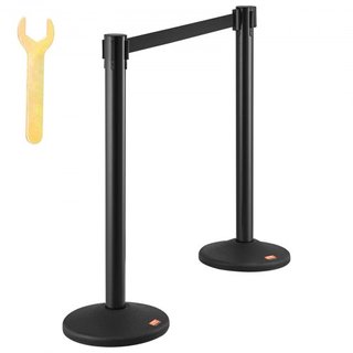 Barras de Control de Multitudes, Paquete de 6 Barreras de Control de Multitudes con 3 Cintas Retráctiles Negras de 6.5FT, Poste de Cola de Plástico, Conjunto de Barreras de Cinta Divisoria para Ae...