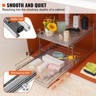 Organizador de Gabinete Extraíble de 2 Niveles 20"Wx21"Dx15"H, Estantes de Despensa Deslizables de Alta Resistencia, Cajones de Acero Extraíbles, Almacenamiento de Cajones Deslizantes para el Hoga...