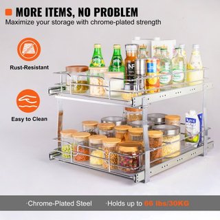 Organizador de Gabinete Extraíble de 2 Niveles 20"Wx21"Dx15"H, Estantes de Despensa Deslizables de Alta Resistencia, Cajones de Acero Extraíbles, Almacenamiento de Cajones Deslizantes para el Hoga...