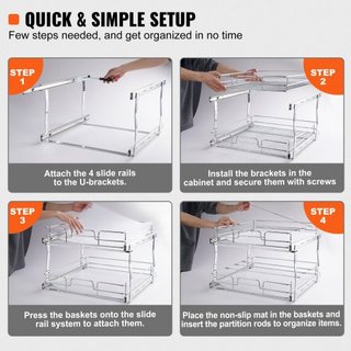 Organizador de Gabinete Extraíble de 2 Niveles 20"Wx21"Dx15"H, Estantes de Despensa Deslizables de Alta Resistencia, Cajones de Acero Extraíbles, Almacenamiento de Cajones Deslizantes para el Hoga...