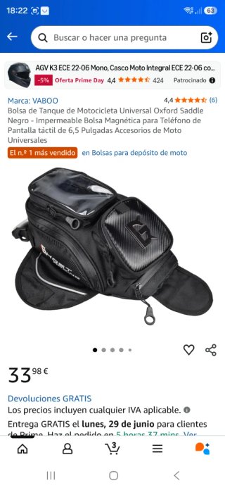Bolsa Tanque Moto con Ventana Táctil