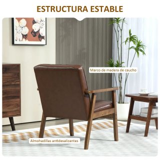 Butaca Marrón Tapizada PU Reposabrazos Madera