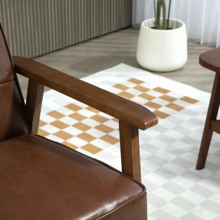 Butaca Marrón Tapizada PU Reposabrazos Madera