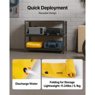 Barrera de Inundación, 3.66 m de Largo x 51 cm de Alto Alternativa a Sacos de Arena, Barrera de Agua para Inundaciones con Gran Efecto Impermeable, Tubos de Desviación de Agua de PVC Reutilizables...