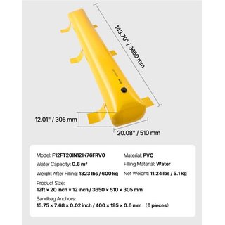 Barrera de Inundación, 3.66 m de Largo x 51 cm de Alto Alternativa a Sacos de Arena, Barrera de Agua para Inundaciones con Gran Efecto Impermeable, Tubos de Desviación de Agua de PVC Reutilizables...