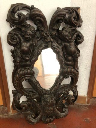 Espejo Antiguo Cornucopia Madera Tallada