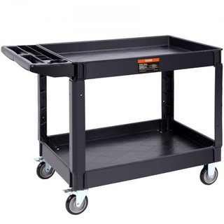 Carro de Servicio Utilitario, Carro Rodante de Plástico Pesado de 2 Estantes de 249.5 kg con Ruedas Giratorias de 360° (2 con Frenos), Estante Grande con Bordes, Mango de Almacenamiento Ergonómico...