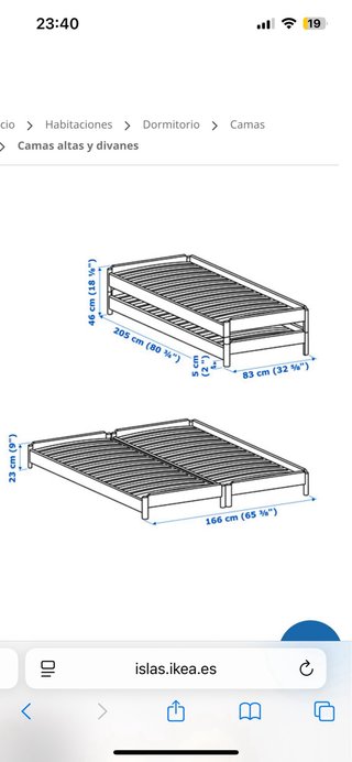 Cama Ikea UTÅKER, somier de madera