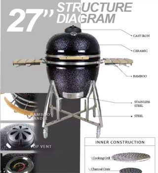 Parrilla Kamado Negra con Mesas Laterales