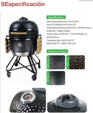 Parrilla Kamado Negra con Mesas Laterales