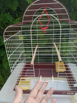 Jaula para pájaros marrón y amarilla