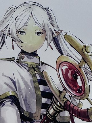 Lámina ilustración Frieren tras finalizar el viaje