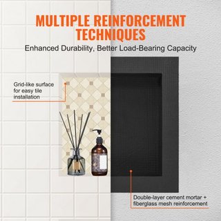 Nicho de Ducha Listo para Azulejos 40.64 x 40.64 cm, Organizador de Estante Único, Nicho Recesado de Esquinas Cuadradas Insertado en la Pared, Protección Sellada Nicho Moderno para Almacenamiento ...