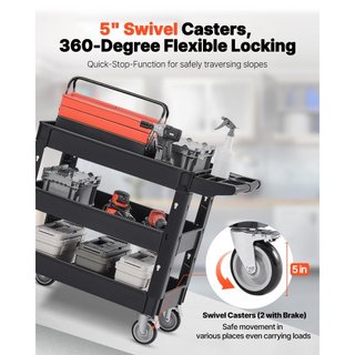Carro de Servicio Utilitario, Capacidad de Carga de 550 LBS, Carro Utilitario Rodante de Plástico Pesado de 3 Estantes con Ruedas Giratorias de 360° (2 con Frenos), Mango de Almacenamiento Ergonóm...