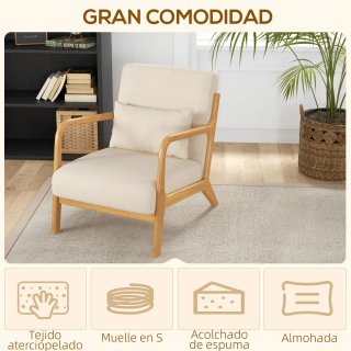 Butaca Nórdica Beige Tapizada Madera