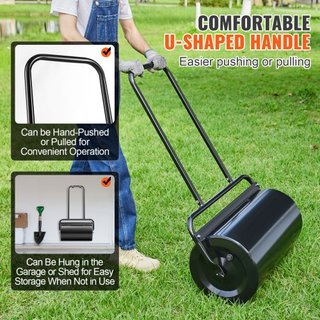 Rodillo de Césped, Rodillo de Jardín Lleno de Arena/Agua de 13 Galones, Rodillo de Césped de Acero con Tapón de Fácil Giro y Mango Ergonómico en Forma de U para Empujar y Tirar de Manera Convenien...