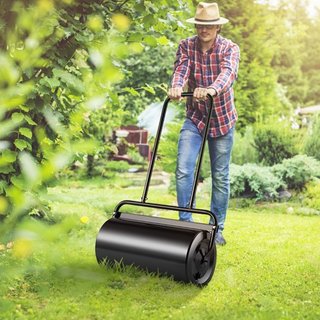 Rodillo de Césped, Rodillo de Jardín Lleno de Arena/Agua de 13 Galones, Rodillo de Césped de Acero con Tapón de Fácil Giro y Mango Ergonómico en Forma de U para Empujar y Tirar de Manera Convenien...