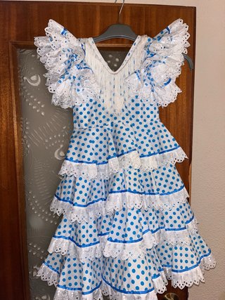 Vestido Flamenca Niña Azul y Blanco