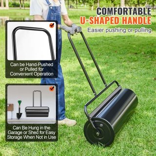 Rodillo de Césped, Rodillo de Jardín Lleno de Arena/Agua de 17 Galones, Rodillo de Césped de Acero con Tapón de Fácil Giro y Mango Ergonómico en Forma de U para Empujar y Tirar de Manera Convenien...