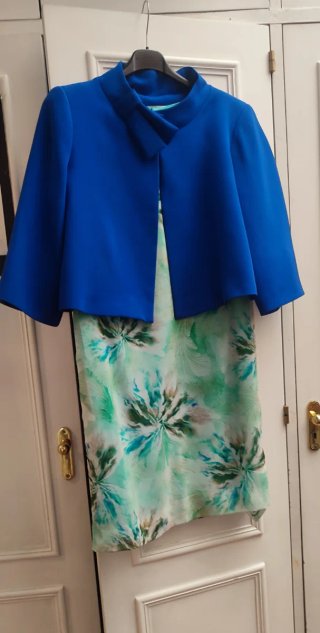 Vestido de fiesta azul y verde