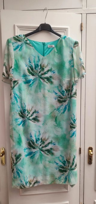 Vestido de fiesta azul y verde
