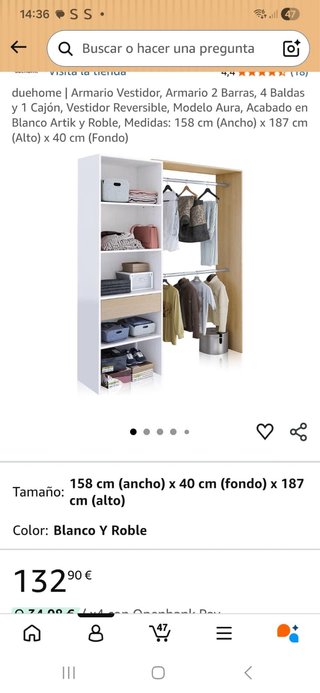 Armario Vestidor duehome Aura Blanco y Roble