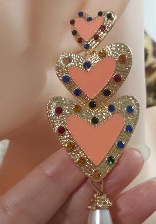Pendientes Largos de Corazones con Circonias