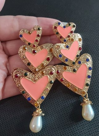 Pendientes Largos de Corazones con Circonias