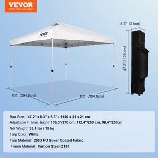 Tienda de Fiesta Plegable 304.8 x 304.8 cm con Bolsa Portátil para Camping Blanca