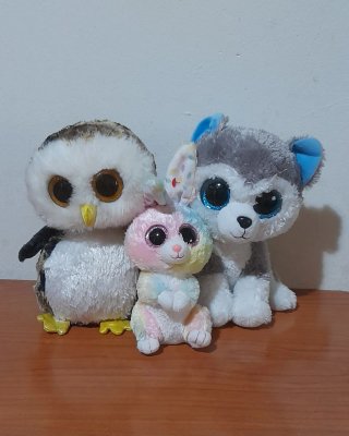 Lote 3 Peluches: Búho, Conejo y Perro.