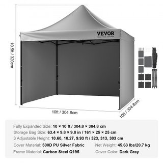 Carpa Plegable para Exterior Gazebo 304.8 x 304.8 cm con Paredes Laterales Gris Oscuro