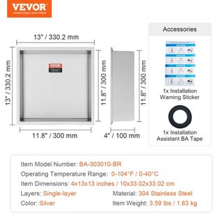 Nicho de Ducha Sin Azulejos de 33.02 x 33.02 cm de Acero Inoxidable 304, Nicho Recesado de Pared con Doble Estante, Sellado Impermeable y Resistente a la Oxidación, Nicho Moderno para Almacenamien...