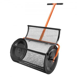 Esparcidor de Compost, Mango Ajustable en Altura de 24.4-25.6", Ancho de 24", Rodillo de Musgo de Turba para Jardín y Césped con Pestillos Laterales, Canasta de Malla de Acero con Recubrimiento en...