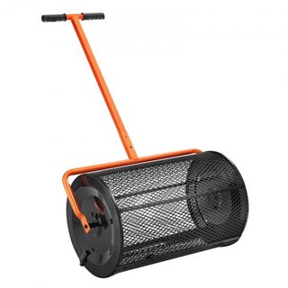 Esparcidor de Compost, Mango Ajustable en Altura de 24.4-25.6", Ancho de 24", Rodillo de Musgo de Turba para Jardín y Césped con Pestillos Laterales, Canasta de Malla de Acero con Recubrimiento en...