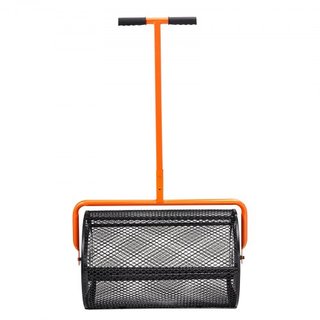 Esparcidor de Compost, Mango Ajustable en Altura de 24.4-25.6", Ancho de 24", Rodillo de Musgo de Turba para Jardín y Césped con Pestillos Laterales, Canasta de Malla de Acero con Recubrimiento en...