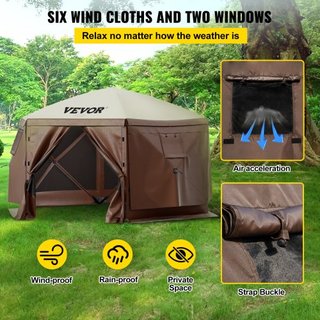 Tienda de Pantalla Gazebo, 10 x 10 pies, Carpa de Refugio de Camping Plegable de 6 Lados con Ventanas de Malla, Bolsa de Transporte Portátil, Estacas para el Suelo, Grandes Carpas de Sombra para C...