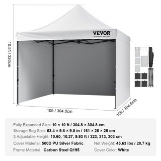 Carpa Plegable para Exterior Gazebo 304.8 x 304.8cm con Paredes Laterales y Bolsa Blanca