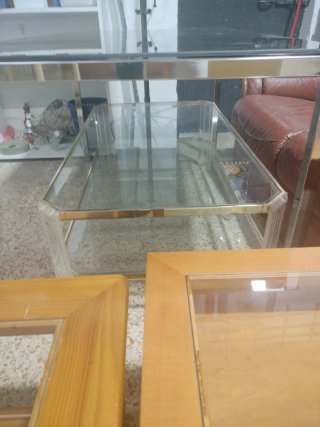 Mesa de centro cristal y metal dorado