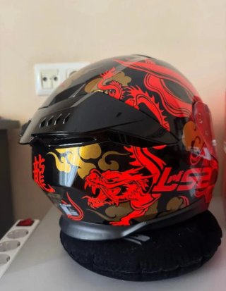 Casco Moto LS2 DRAKO Dragón Negro/Rojo