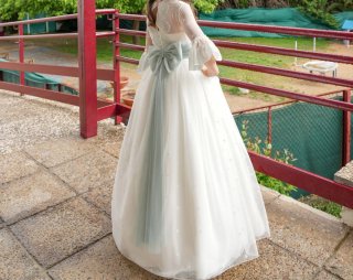Traje de Comunión Niña Blanco y Verde Agua