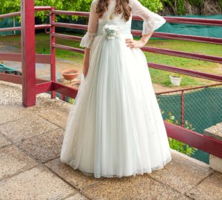 Traje de Comunión Niña Blanco y Verde Agua