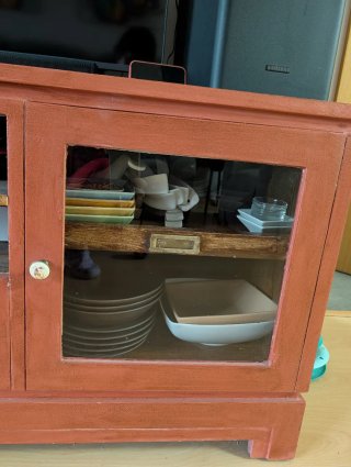 Mueble TV madera de teka y cristal