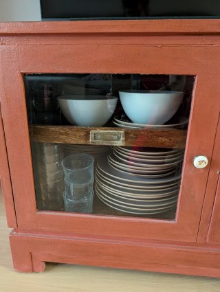 Mueble TV madera de teka y cristal