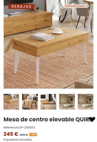 Mesa de centro madera y metal elevable.