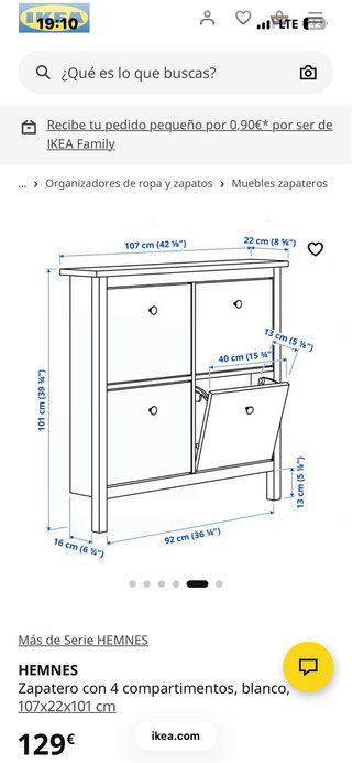 Zapatero HEMNES Blanco 4 Compartimentos