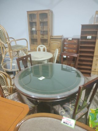 Mesa de comedor redonda cristal y madera