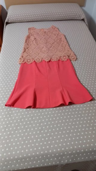 Conjunto falda y blusa naranja/rosa