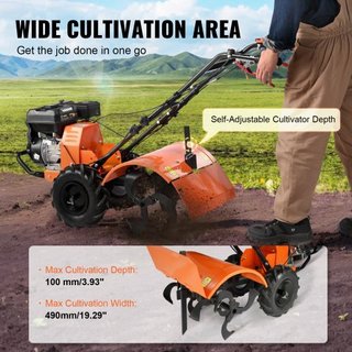 Cultivador de Tiller a Gas, Cultivador de Jardín de 212CC 4 Tiempos, Tiller con 4 Puntas Traseras Ajustables de Acero para Cultivo de Suelo en Césped, Jardín y Campo